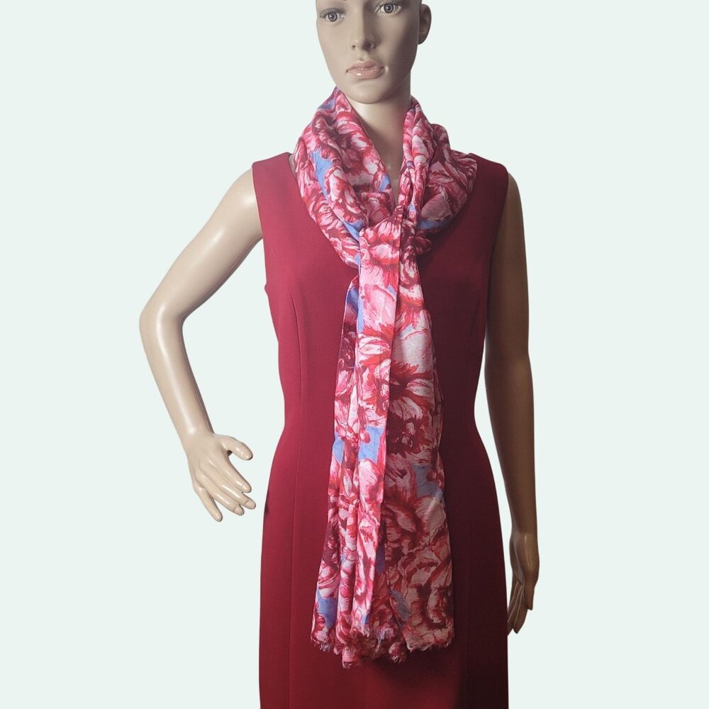Floral Pattern Pink & Blue Lightweight Scarf Wrap For Women 72" Long x 26" Wide - Picture 4 of 16